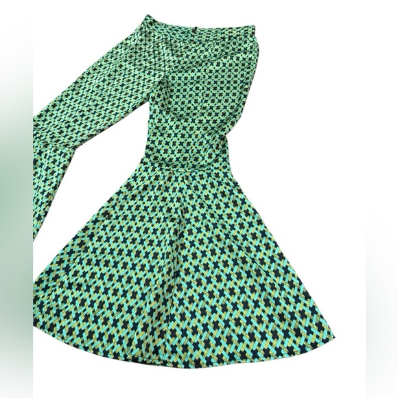 V Cristina Geometric Flare Pants in Green and Blue Size 8 - Picture 5 of 9